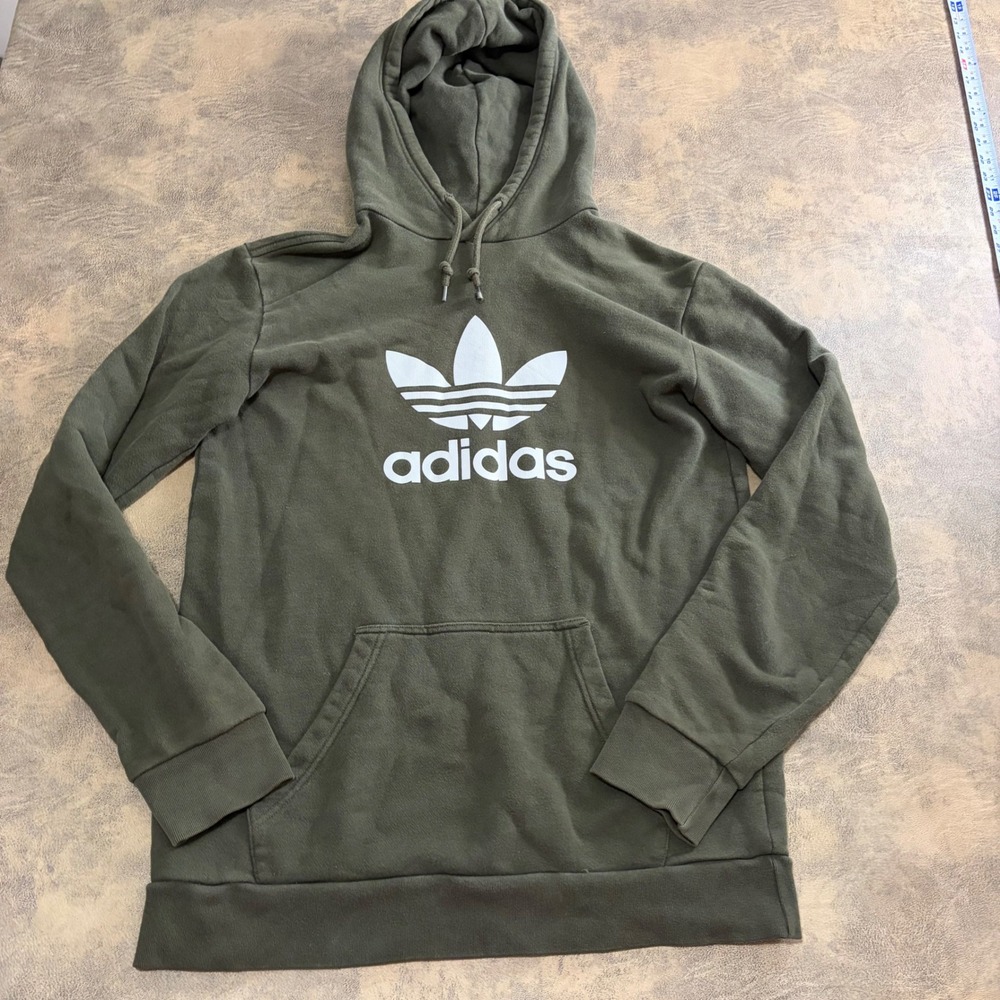 Adidas Hoodie‎ Mens Small Green Trefoil Logo Pullover Sweatshirt